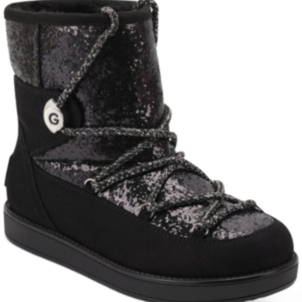 GBG GUESS Womens Black Logo Sparkle Lace up Detail Insulated Boots Size 10M